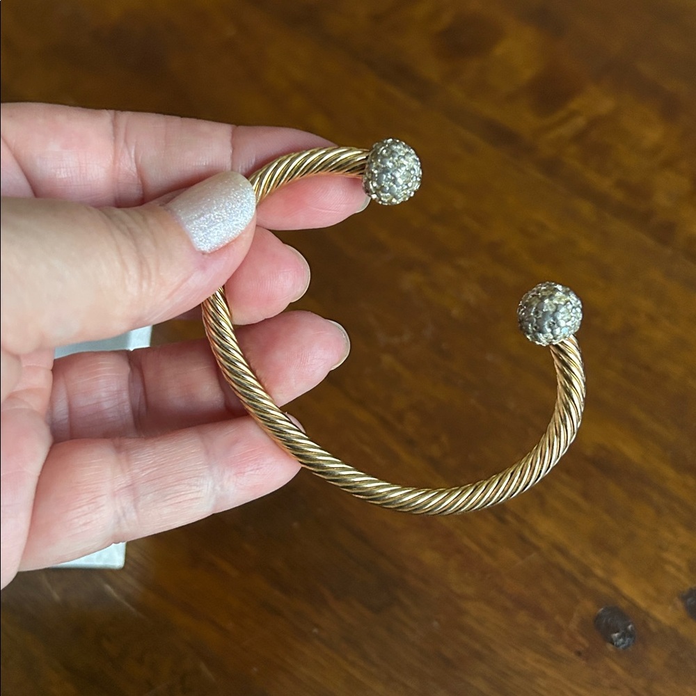 Gold Tone & Rhinestones Bangle Cuff Bracelet